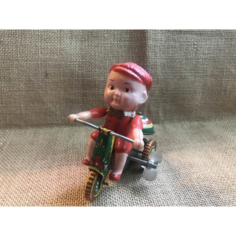 ｛老派風華｝早期收藏 小孩騎三輪車 發條鐵皮玩具 功能正常