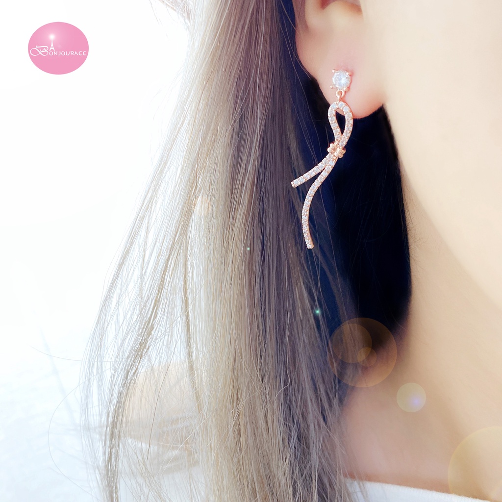 韓國 浪漫禮物結滿鑽造型 925銀針 耳環 夾式耳環 台灣現貨【Bonjouracc】
