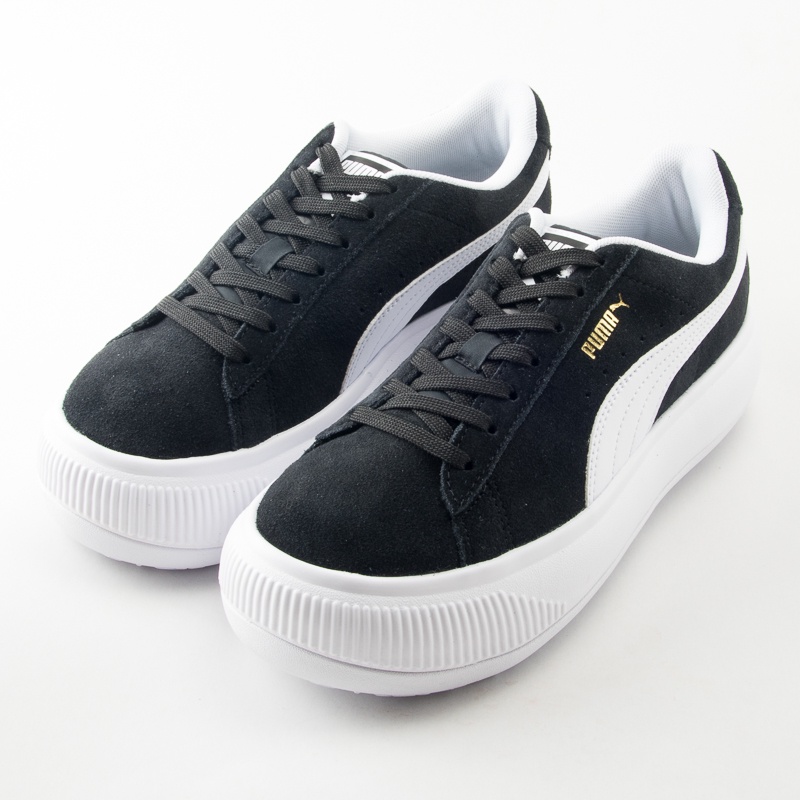 Puma 休閒鞋 Suede Mayu 厚底 修飾腿型 女鞋 合成皮革 麂皮 穿搭推薦 增高 黑 白 380686-02