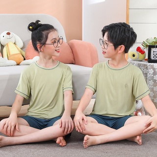 上衣+褲子 兒童夏季薄款莫代爾家居服中兒童短袖短褲套裝中大童親子睡衣