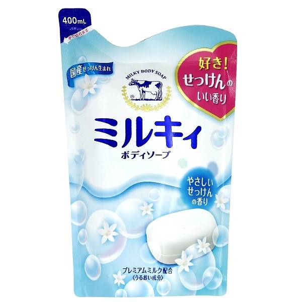 &lt;箱購免運&gt;日本原裝進口牛乳石鹼牛乳精華沐浴乳補充包(清新皂香) 400ml*16包/箱