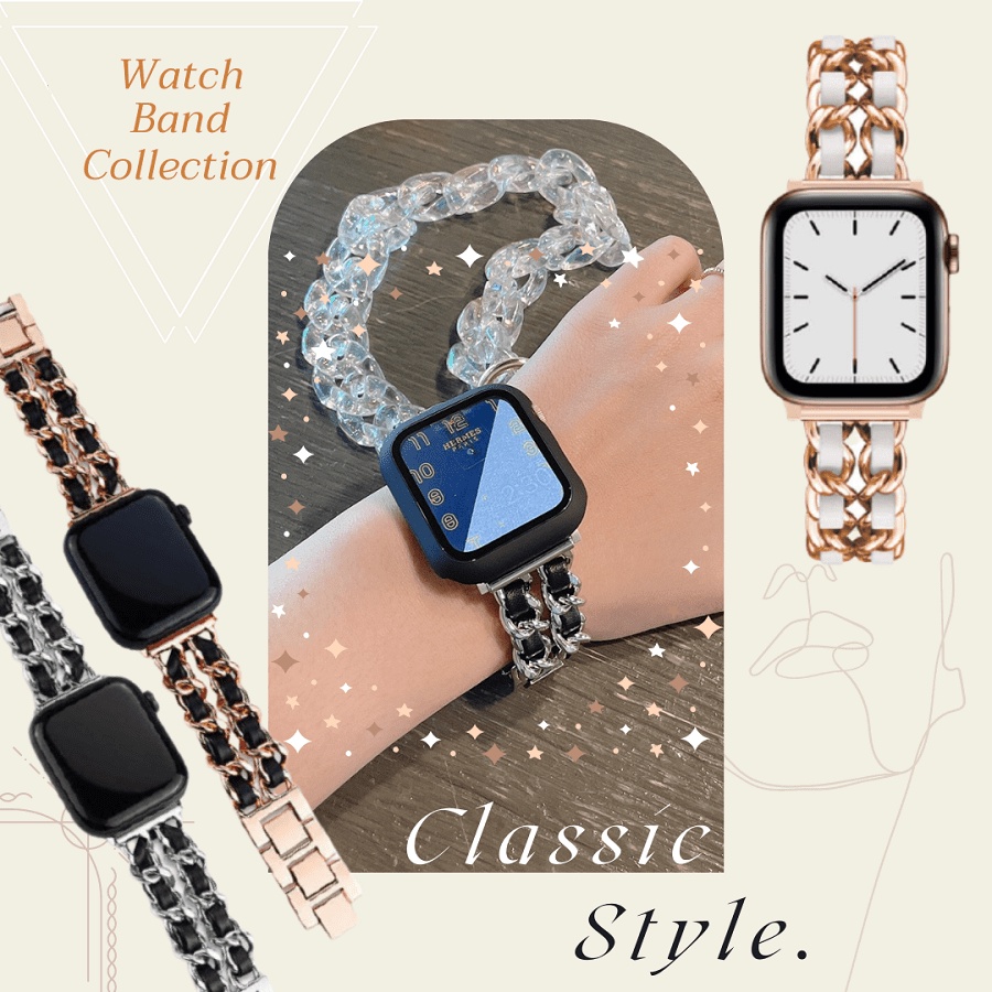 奢華小香風金屬皮鍊錶帶適用iwatch Series 1 6 Se代替換錶帶unicorn 蝦皮購物