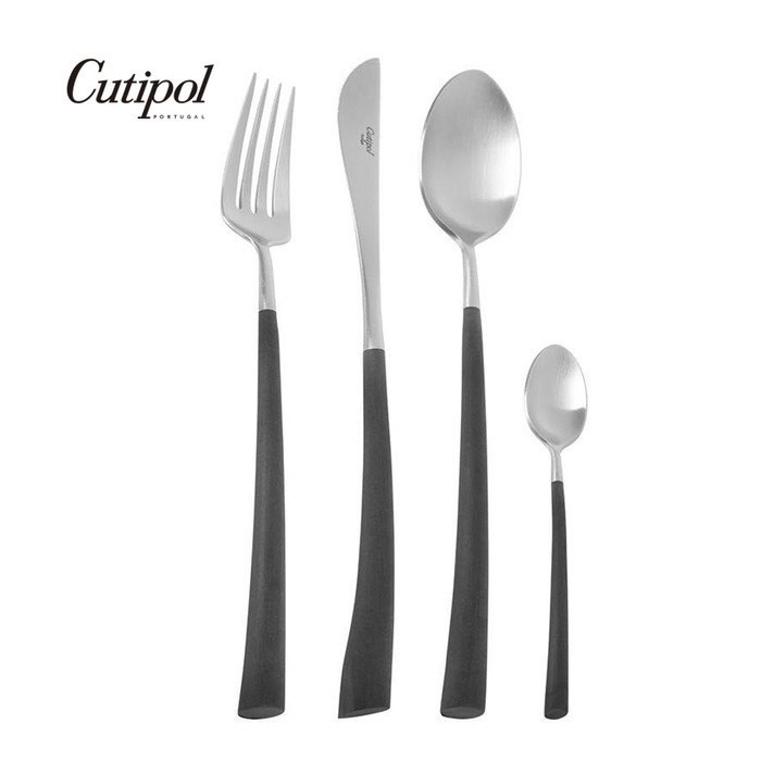 【Cutipol】 NOOR系列-黑柄霧面不鏽鋼主餐四件組)主餐刀叉匙+咖啡匙) 葡萄牙手工餐具