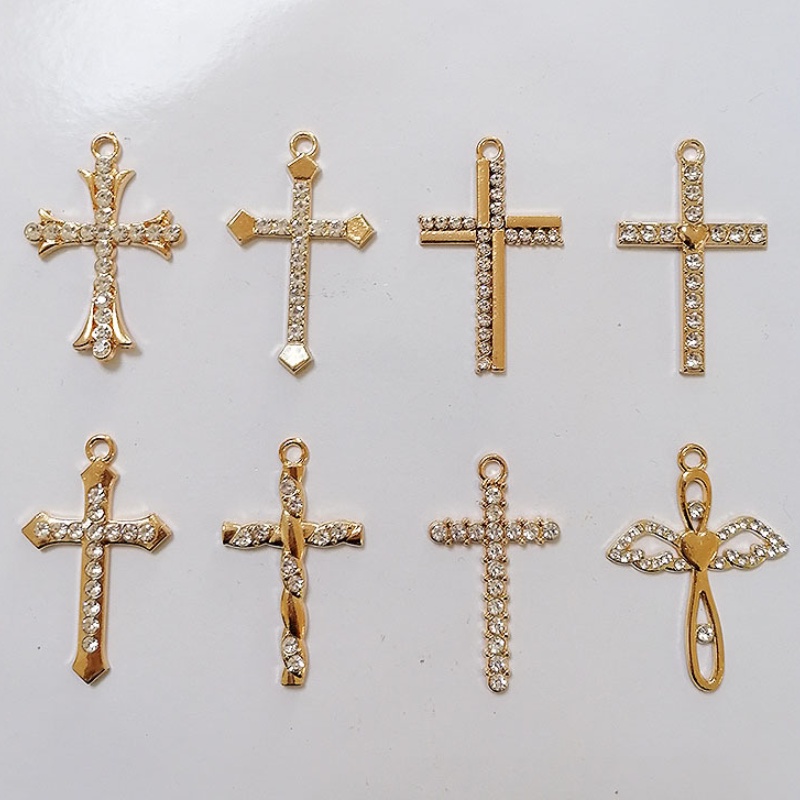 十字架吊墜鑽石 UV 保色 KC 金 DIY 合金首飾項鍊耳環配件 10 件
