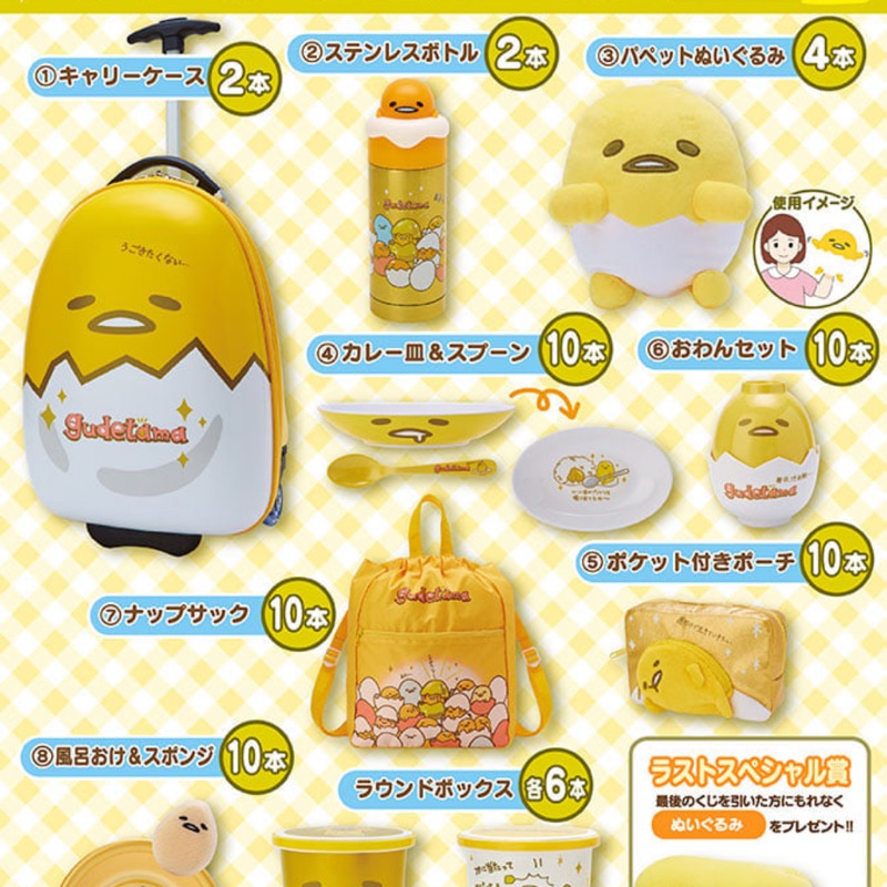 日本全新正版 蛋黃哥行李箱 一番賞 三麗鷗 蛋黃哥生活小物-1獎行李箱