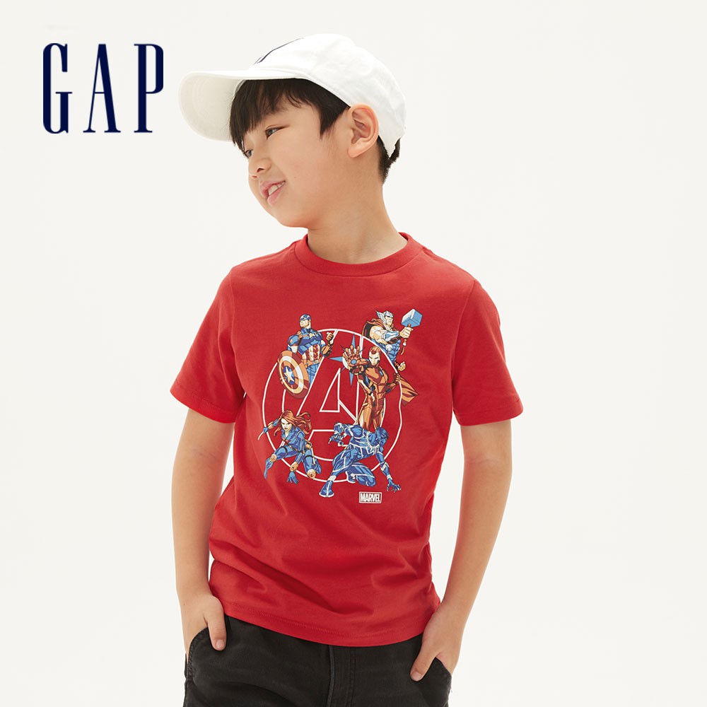 Gap 男童裝 Gap x Marvel漫威聯名 棉質舒適圓領短袖T恤-正紅色(551233)