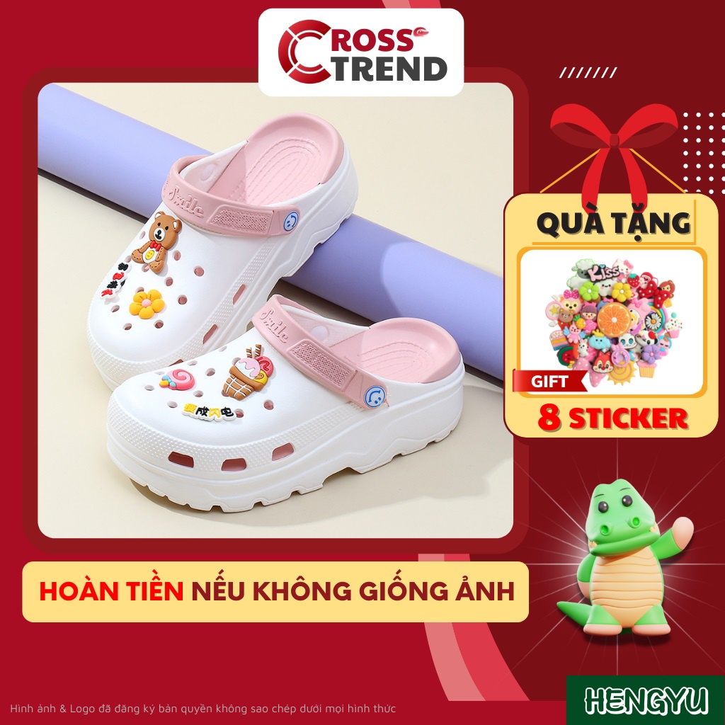 Crocs Smile 白色美麗女式高底拖鞋 4cm Heng Yu 100% eva 塑料超柔軟舒適免費 8 張貼紙