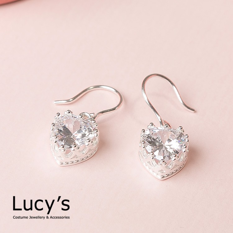 Lucy's 925純銀 愛心鋯石 耳勾耳環 (32266)
