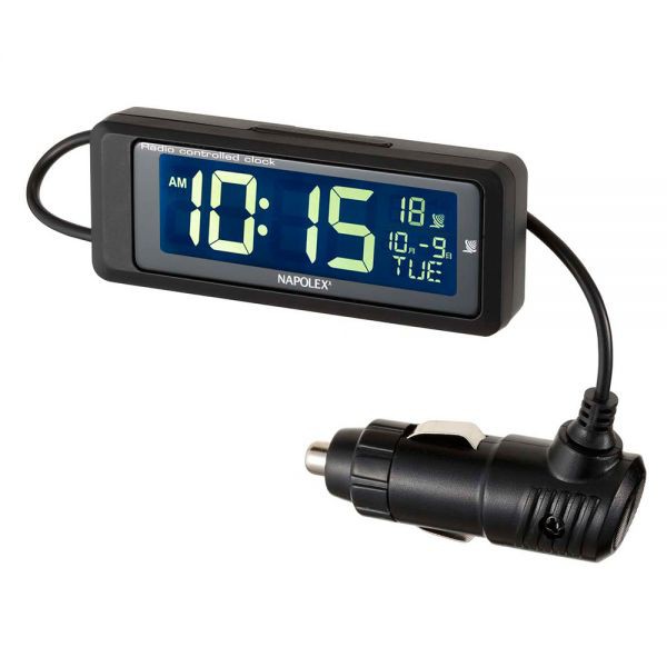 NAPOLEX 電波時鐘 點煙頭插電式 背光和數字燈光常時顯示 Fizz-1075