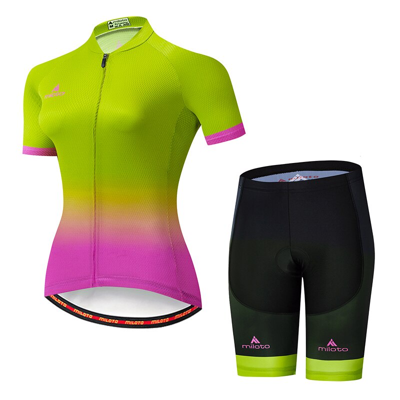 2022 夏季女式夏季時尚綠色/粉色透氣騎行服戶外賽車服