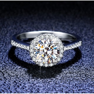 D色莫桑石[附有GRA證書]S925純銀镀白金戒指卡家一克拉圓包莫桑鑽女结婚订婚生日钻戒 #4