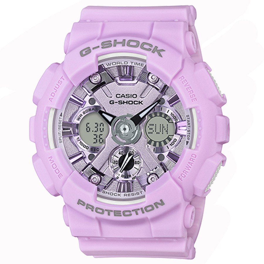 【CASIO】G-SHOCK金屬光感雙顯運動錶-粉紫 GMA-S120DP-6 正貨 公司保固3個月 手錶 卡西歐