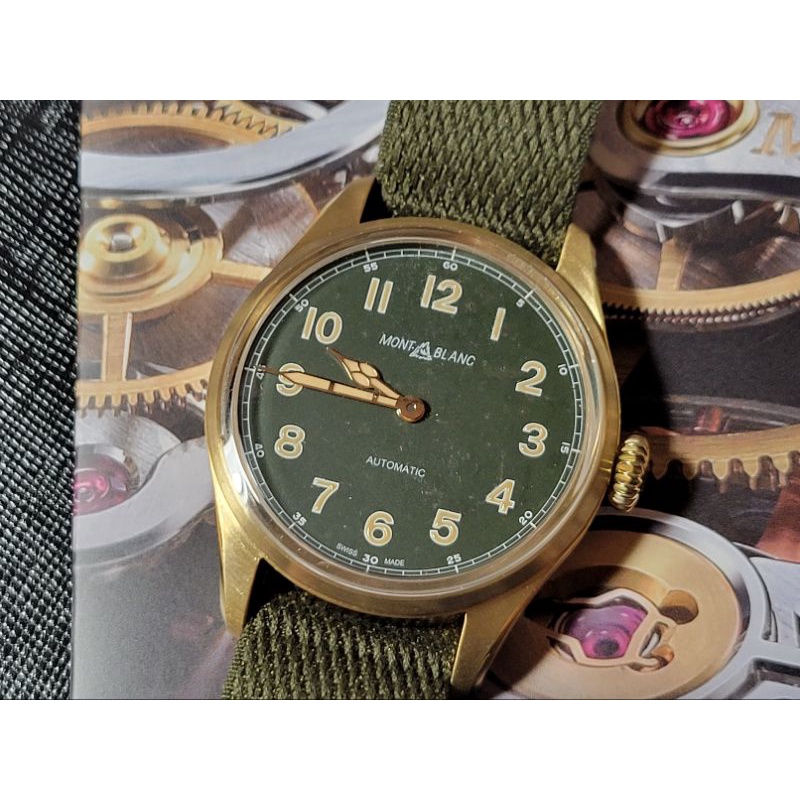 萬寶龍 Montblanc 1858 青銅 綠面 機械錶 腕錶 40mm