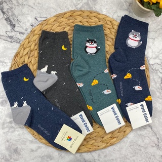 韓國襪子 可愛動物款 女襪 中筒襪 貓咪 仰望星空 長襪