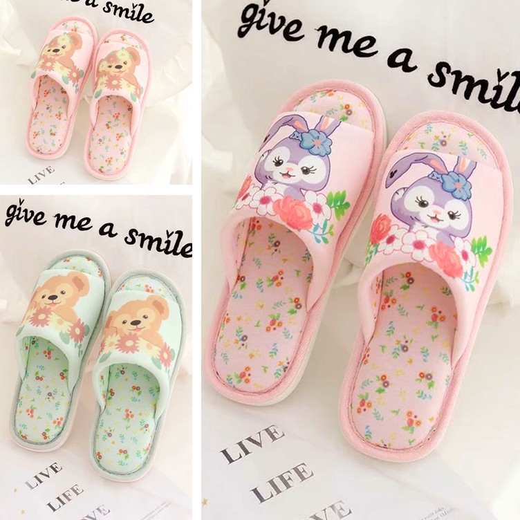 芭蕾兔達菲家居地板拖鞋四季春秋夏魚嘴露趾拖卡通日式小清新碎花拖鞋 蝦皮購物