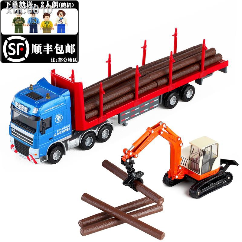 【現貨】✶凱迪威仿真合金伐木車抓拉木頭木材采集運輸工程卡車模型男孩玩具