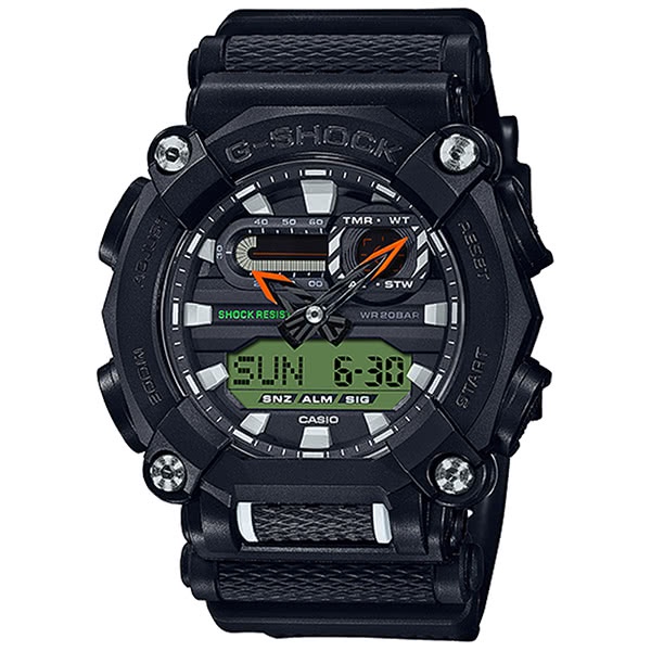 【CASIO】 G-SHOCK 潮流工業風雙顯計時手錶-黑 (GA-900E-1A3)公司貨-附反光布質錶帶