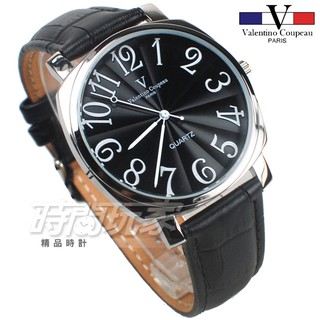 valentino coupeau范倫鐵諾 V61601B黑大 方圓數字時尚錶 防水手錶 真皮 黑 男錶【時間玩家】