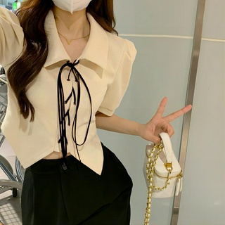 回頭率爆表！純棉 短袖 t恤女 Polo領 短袖上衣 女生衣服 ins 風 設計感上衣 短袖t恤女 甜辣風 女生夏天衣服