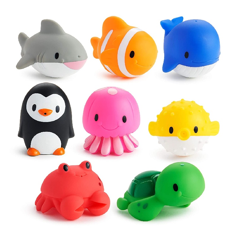 ✧✧洗澡玩具✧✧ munchkin✧✧ 動物海洋噴水洗澡玩具8入 洗澡玩具 玩具 鯊魚、螃蟹、小丑魚、河豚、企鵝、烏龜