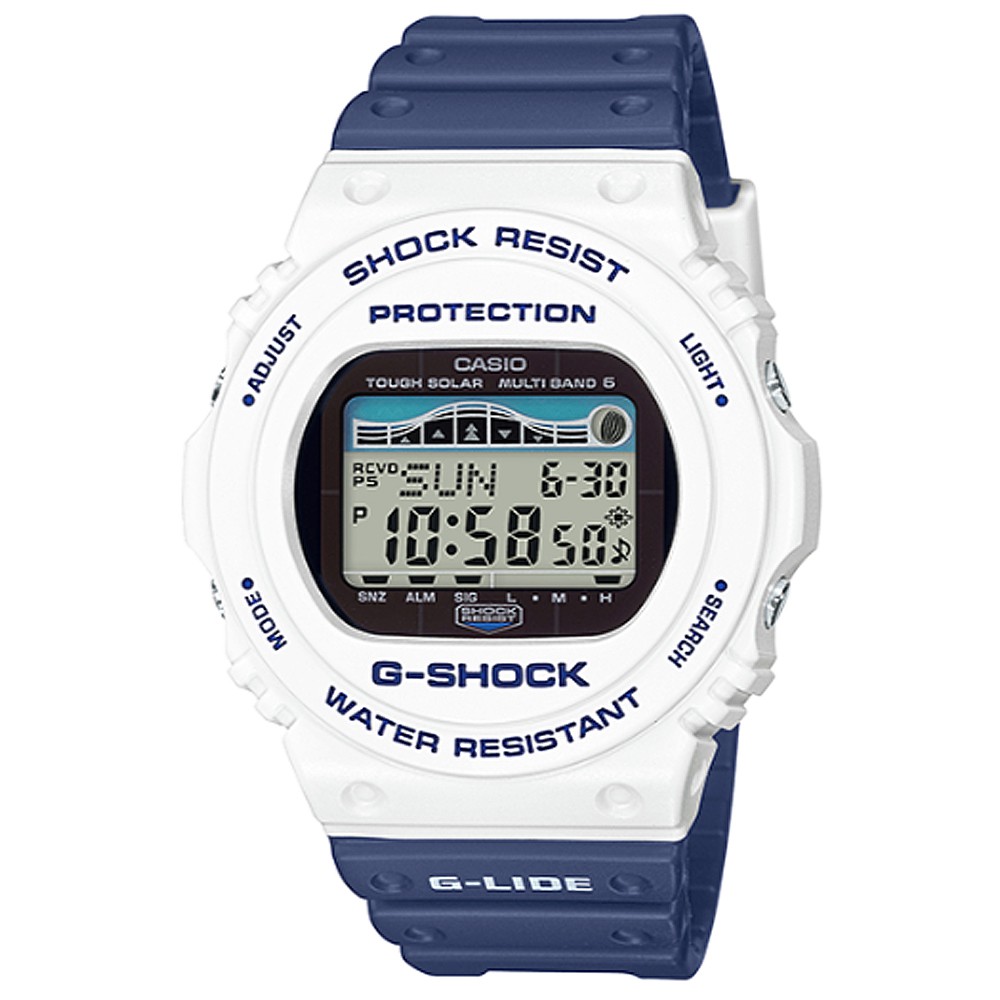 【CASIO】卡西歐G-SHOCK 太陽能電波鬧鈴電子錶-藍 X 白 / GWX-5700SS-7 (台灣公司貨)