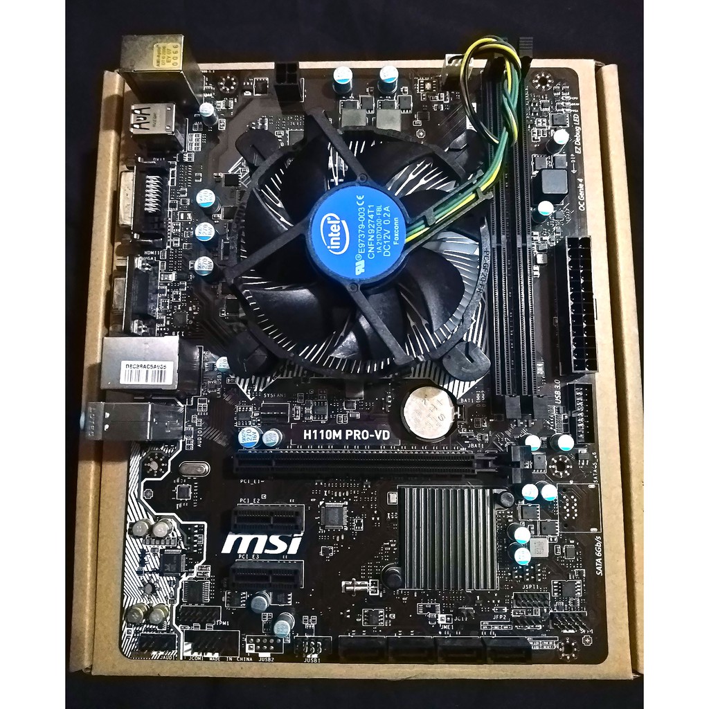 Intel i3-6100 + 微星 H110M PRO-VD 附主機板I/O檔板 + CPU風扇