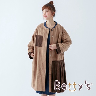 betty’s貝蒂思(05)設計款條紋拼色混羊毛大衣(深卡其)