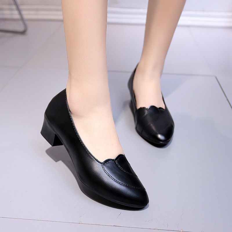 舒適媽媽鞋久站不累腳 中跟鞋高跟鞋低跟鞋粗跟包鞋黑色跟鞋工作鞋ol 櫃姐包鞋大尺碼 蝦皮購物