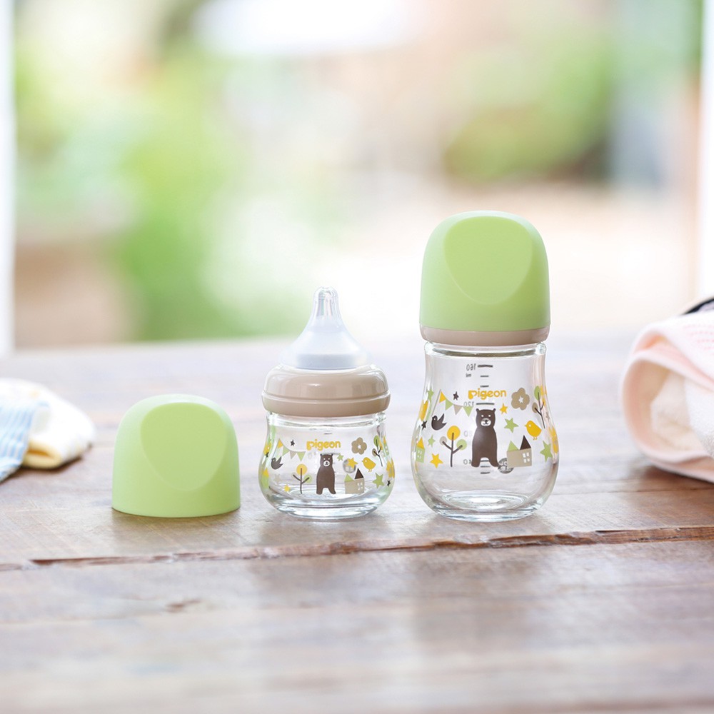 貝親設計款母乳實感玻璃奶瓶(熊/綠)-80ml(P00371)/160ml(P00372)