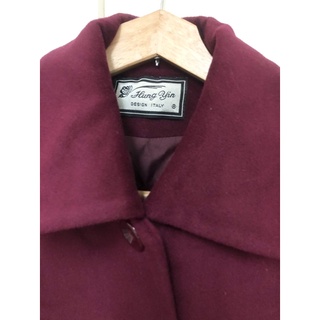 Vintage 義大利酒紅色純羊毛大衣 翻領 外套 舶來品 古著 復古 排扣