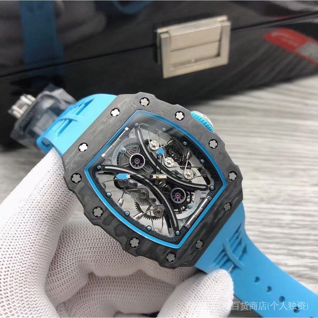 3JNW 理查德商務休閒RM53-01自動機械米勒手錶男馬球碳纖維殼鏤空膠帶