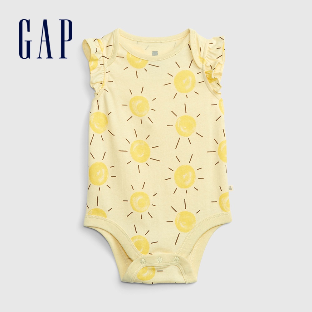 Gap 嬰兒裝 印花荷葉邊無袖包屁衣 布萊納系列-嫩黃色(826070)