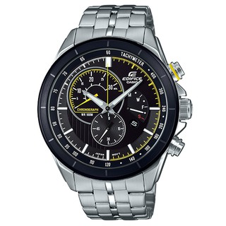 【CASIO】EDIFICE 三眼三針碼錶計時不鏽鋼腕錶-黑X黃(EFR-561DB-1A)