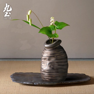 九土禪意手工粗陶花器茶室擺件日式花器復古花器創意花器插花客廳玄關家居飾品手工花器粗陶花瓶插花器家用擺件裝飾DER0097