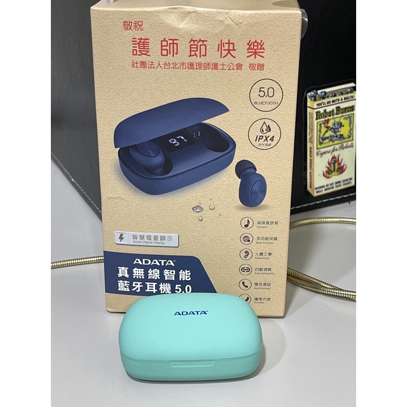 ADATA威剛 真無線智能藍牙耳機5.0 R-EPA022 藍芽 運動耳機 無線 快充 充電盒 淺藍色（Tiffany綠