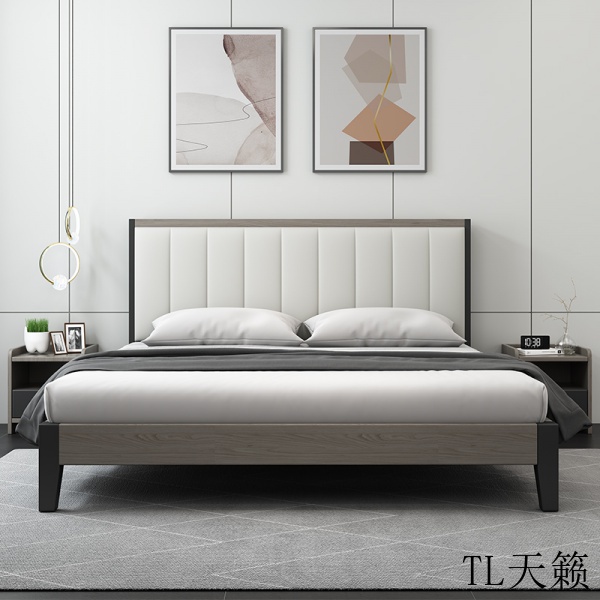 H7JI 【TL天籟】床現代簡約1.5米家用主臥雙人歐式實木床架1.2米出租房單人軟包床