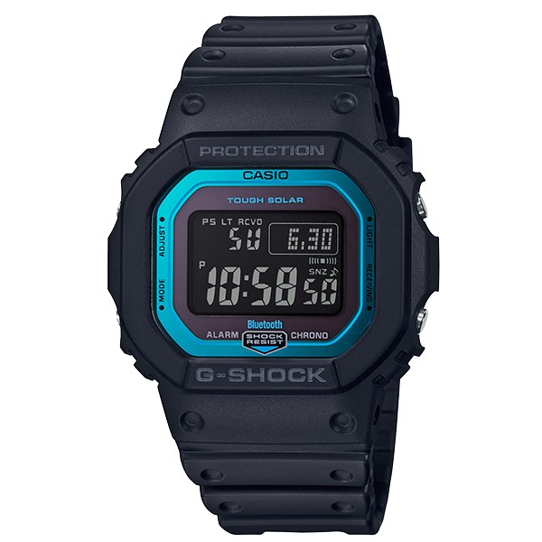 【CASIO】G-SHOCK 5600經典新高峰個性太陽能電波藍芽錶-黑X金屬藍 GW-B5600-2台灣卡西歐保固一年