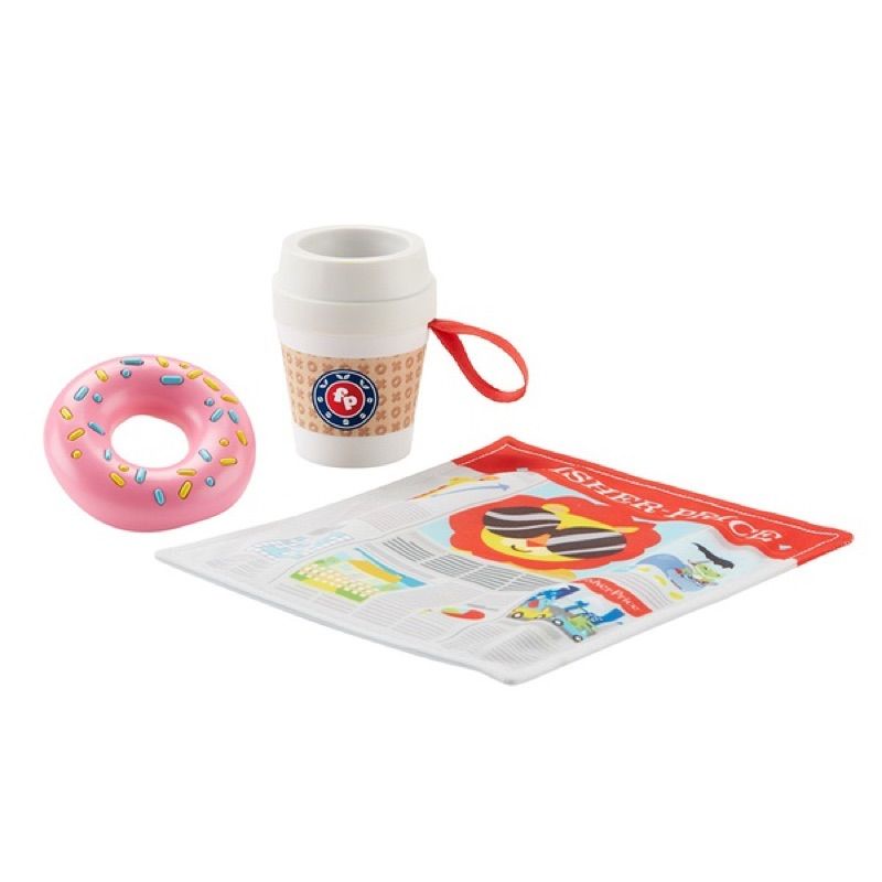 美國Fisher-Price 費雪 帶著走早餐組 固齒器 塑膠袋 報紙玩具 咖啡 甜甜圈 觸覺玩具 滿月禮 彌月禮 送禮