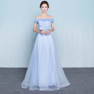 禮服女2017新款長款一字肩墜地韓式主持人宴會晚禮服優雅修身顯瘦(本禮服出售/出租均可) A98