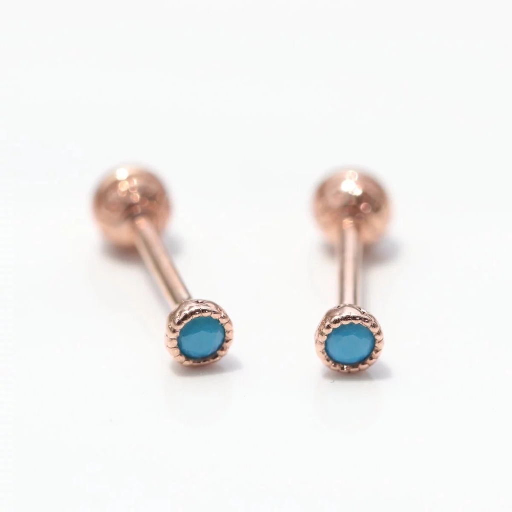 14K Turquoise Rose Gold Piercing 玫瑰金土耳其石鎖珠耳環(單個)