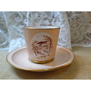 1960s 皇家哥本哈根 Royal Copenhagen 瓷器/手繪 鳥覓食的場景 描金/濃縮咖啡杯盤組