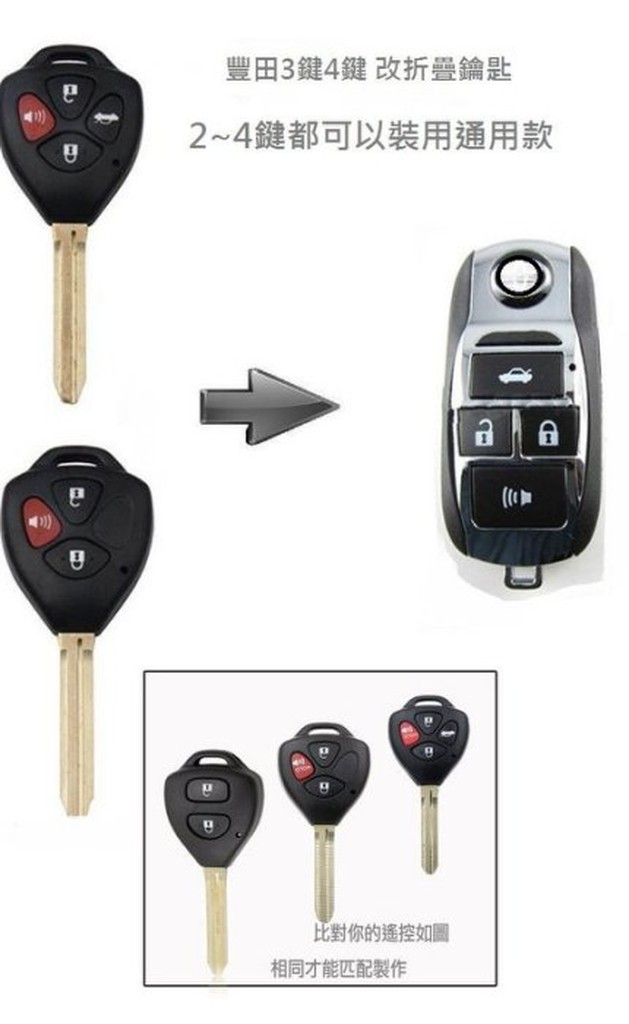 現貨 TOYOTA 2013前豐田2~4鍵 原廠鑰匙改折疊鑰匙 Wish Camry Altis