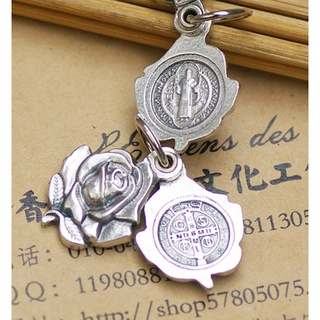 ❤as86❤聖物聖牌玫瑰經念珠十字架義大利進口合金聖本篤玫瑰花聖牌