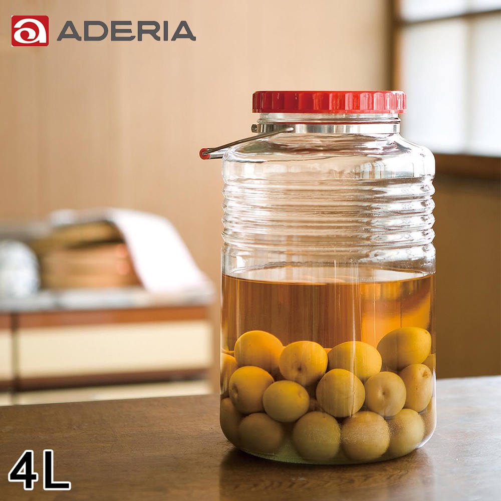 4L【ADERIA】日本進口復刻玻璃梅酒瓶 梅酒罐 醃漬罐 儲存罐 玻璃儲存罐 密封罐 提把玻璃罐《好拾物》