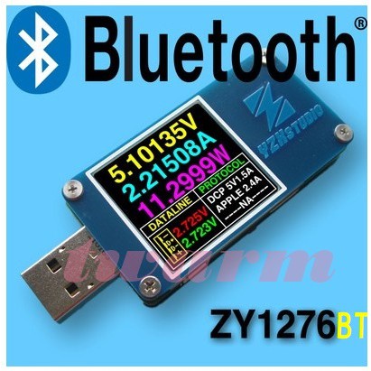 型號：ZY1276BT 大藍錶(藍芽版)，V3.36A / YZX彩表 USB電流 電壓 容量 快充