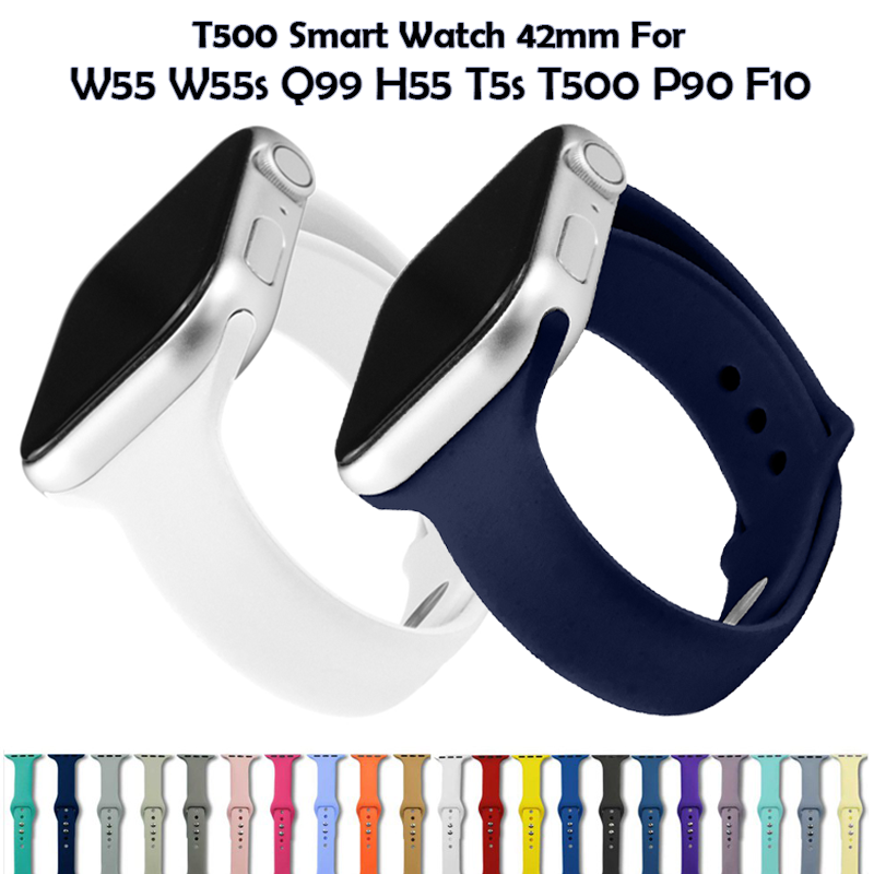 適用 T500智能手錶42mm W55 W55s Q99 T5s p90 T500矽膠運動手錶錶帶