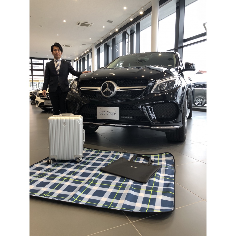 Mercedes-Benz日本賓士原廠精品高級藍色格紋休閒野餐露營墊