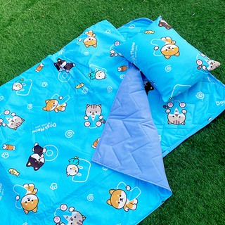 戀家小舖 臺灣製睡墊 睡袋 睡墊三件組 逗柴貓藍 兒童睡墊 幼兒園專用睡墊三件組 熱門卡通 正版授權