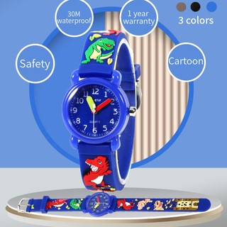 燈光手錶鬧鐘手錶七色閃光防水電子手錶男孩手錶兒童手錶恐龍圖案