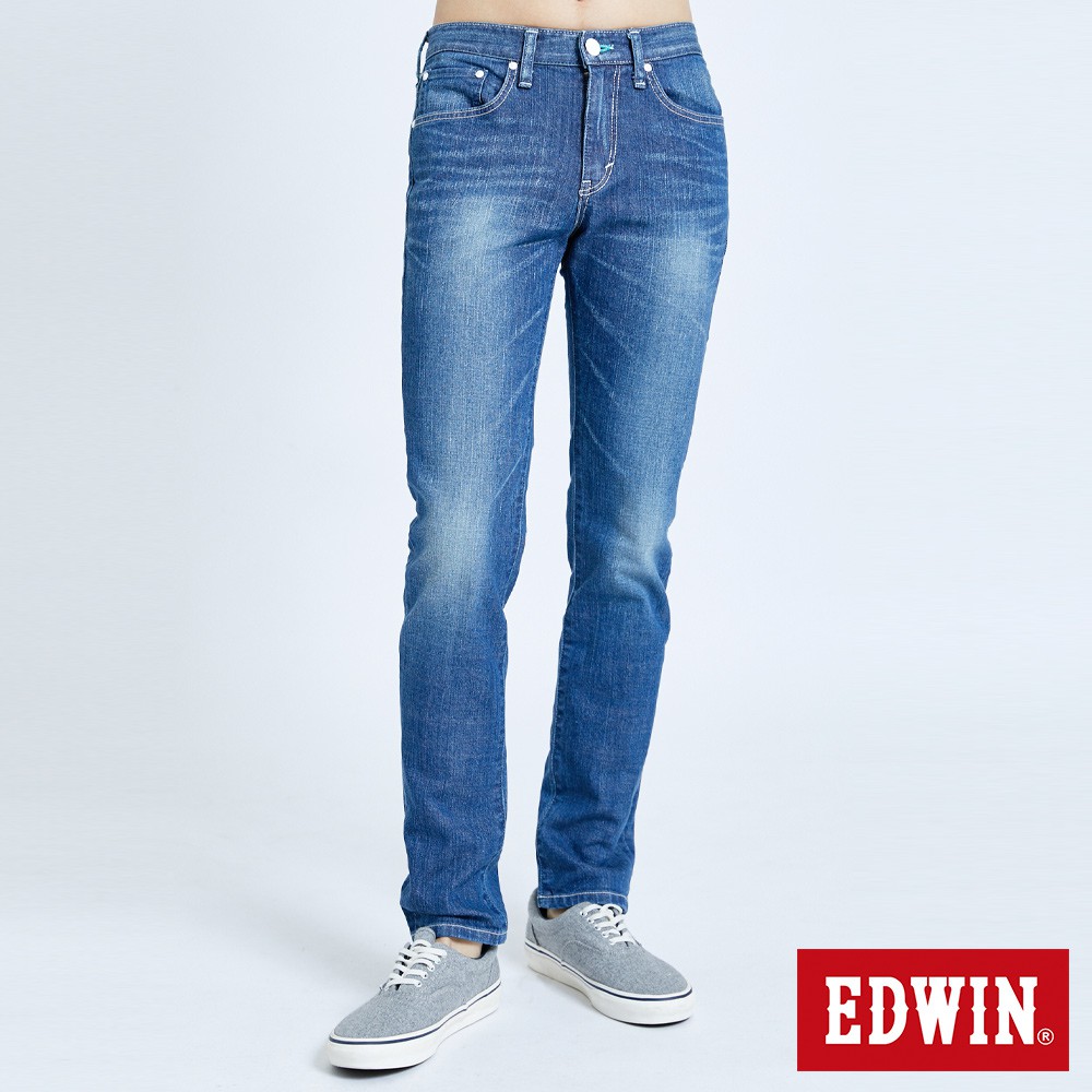 EDWIN EDGE綠線窄管牛仔褲(拔淺藍)-男款